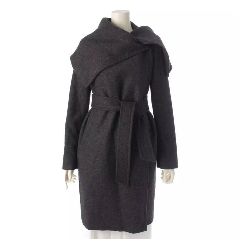 Like-new Max Mara Size 4 Gray Virgin Wool Angora Midi Shawl Collar Tie-Wrap Coat